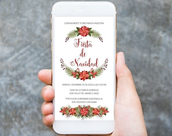 Spanish Christmas Party Electronic Invitation, Invitación Digital Fiesta de Navidad, Spanish Christmas Celebration, Celebración Navidad