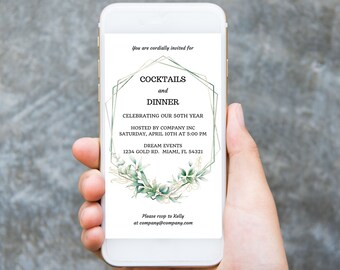 Greenery Cocktails & Dinner Invitation Template (Digital Download)