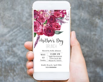 Floral Mother's Day Brunch Invitation: Editable Party Evite (Canva)