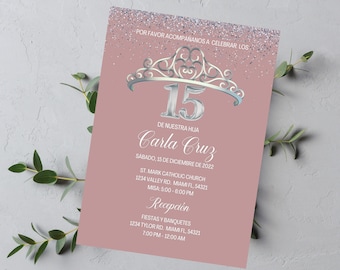 Spanish 15th Birthday Invitation Template: Pink Quinceañera (Digital Download)