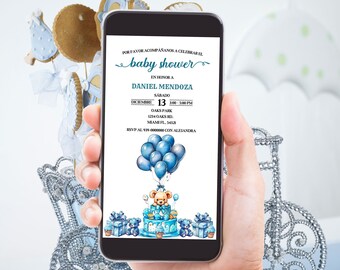 Spanish Elephant Baby Shower Invitation: Blue Theme (Digital Download)