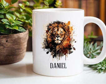 Personalized Lion Coffee Mug: Custom Name Lion Lover Gift