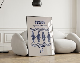 Retro Sardines Art Print: Playful Seafood Illustration