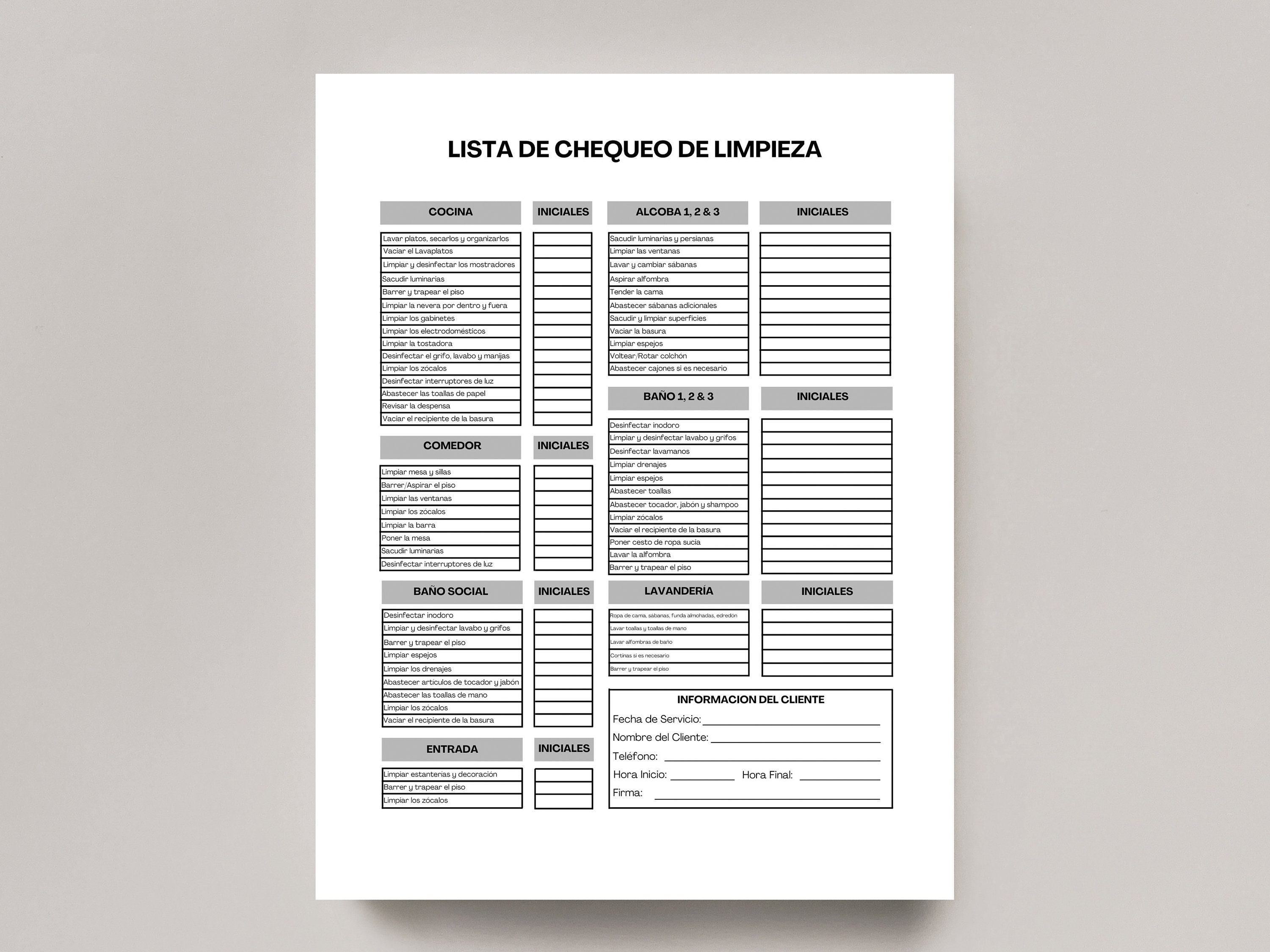 Spanish Housekeeping Checklist Template, Housekeeping Cleaning Planner Editable Template in