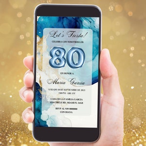 Spanish 80th Birthday Party Digital Invitation, Fiesta de Cumpleaños Invitación Electrónica, Spanish 80th Balloon Party Editable Invitation