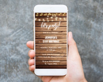 Rustic Birthday Party Invitation: Editable Wood Design (Digital)