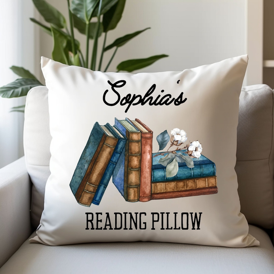 Personalized Reading Book Square Pillow, Custom Name Reading Pillow