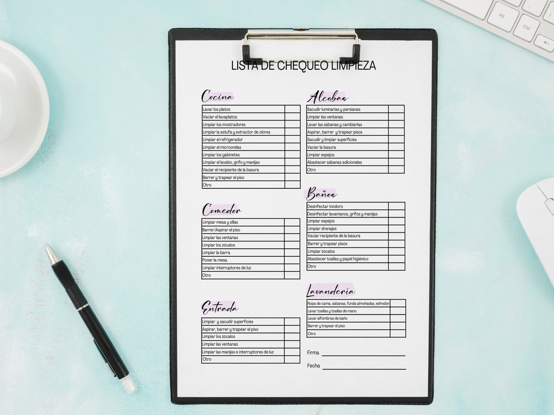 Spanish Housekeeping Checklist Template, Housekeeping Cleaning Planner