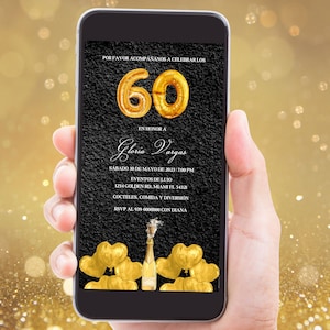 Spanish 60th Birthday Party Digital Invitation, Fiesta de Cumpleaños Invitación Electrónica, Spanish 60th Balloon Party Editable Invitation