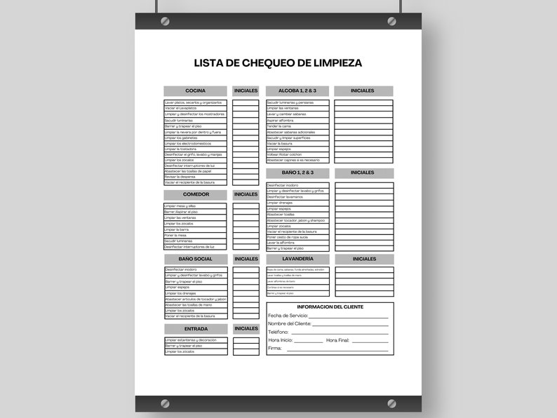 Spanish Housekeeping Checklist Template, Housekeeping Cleaning Planner Editable Template in