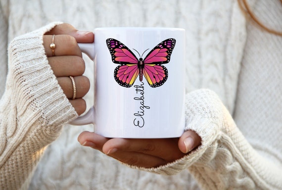 Taza con mariposa floral, taza de té personalizada con nombre, regalo de cumpleaños para niñas. - México