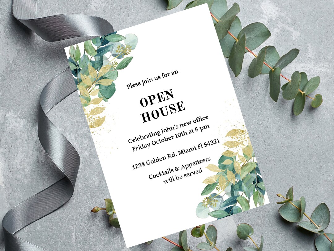 Open House Digital Invitation, New Office Invitation Template, Greenery