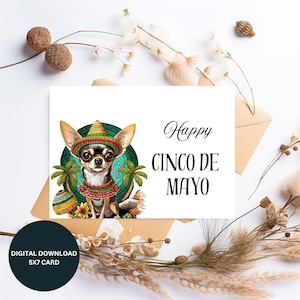 Carte de voeux imprimable Cinco de Mayo, carte de voeux Chihuahua, carte de fête mexicaine, fête de célébration de Cinco de Mayo, carte de fête mexicaine