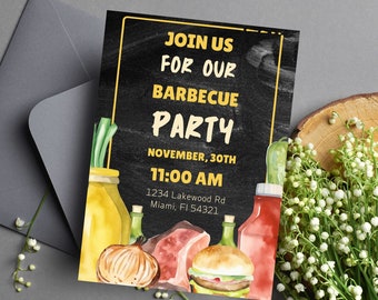 Barbecue Digital Invitation, Friends Party Invitation Template, Barbecue Party Evite, Friendship Party Electronic Invitation, BBQ Party