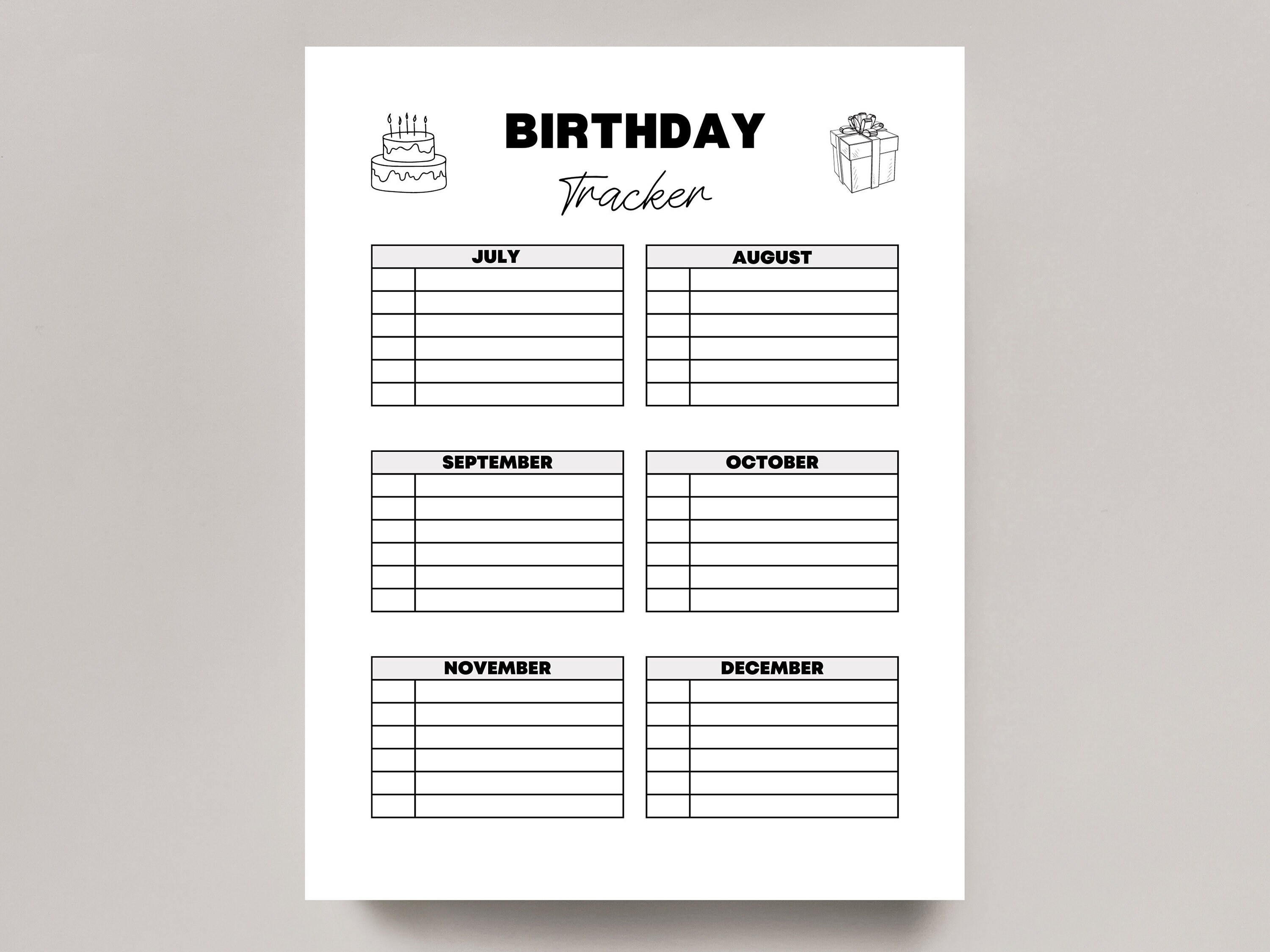 Birthday Tracker Printable, Birthday Reminder Digital Download ...