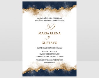 Spanish 50th Anniversary Invitation: Gold & Navy Evite (Digital Download)