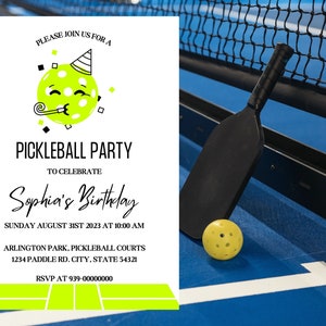 Pickleball Birthday Party Editable Invitation, Pickleball Birthday Party, Pickleball Card For Men and Women, Pickleball Canva Template Card