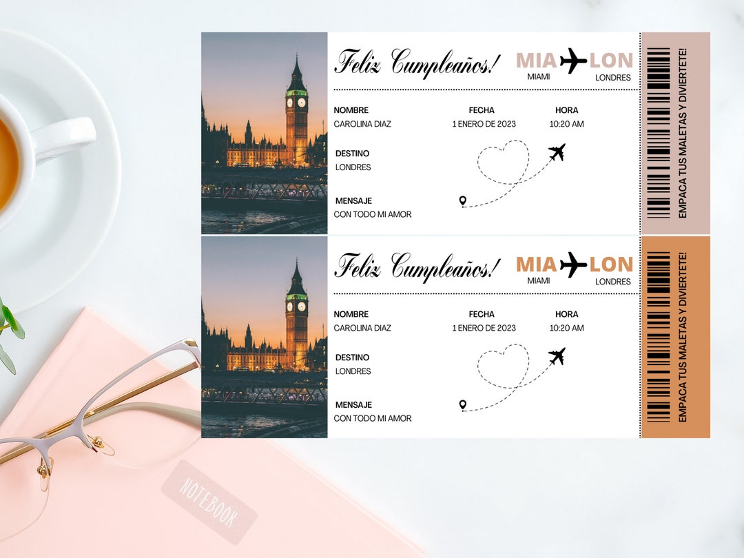 Spanish Boarding Pass Canva Template, Pase De Abordar Regalo Sorpresa