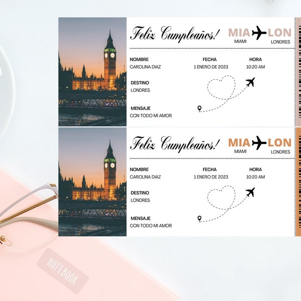 Modèle Canva de carte d'embarquement espagnol, Pase de Abordar Regalo Sorpresa, Tiquete de Avión Regalo de Cumpleaños, Spanish Surprise Ticket Pass