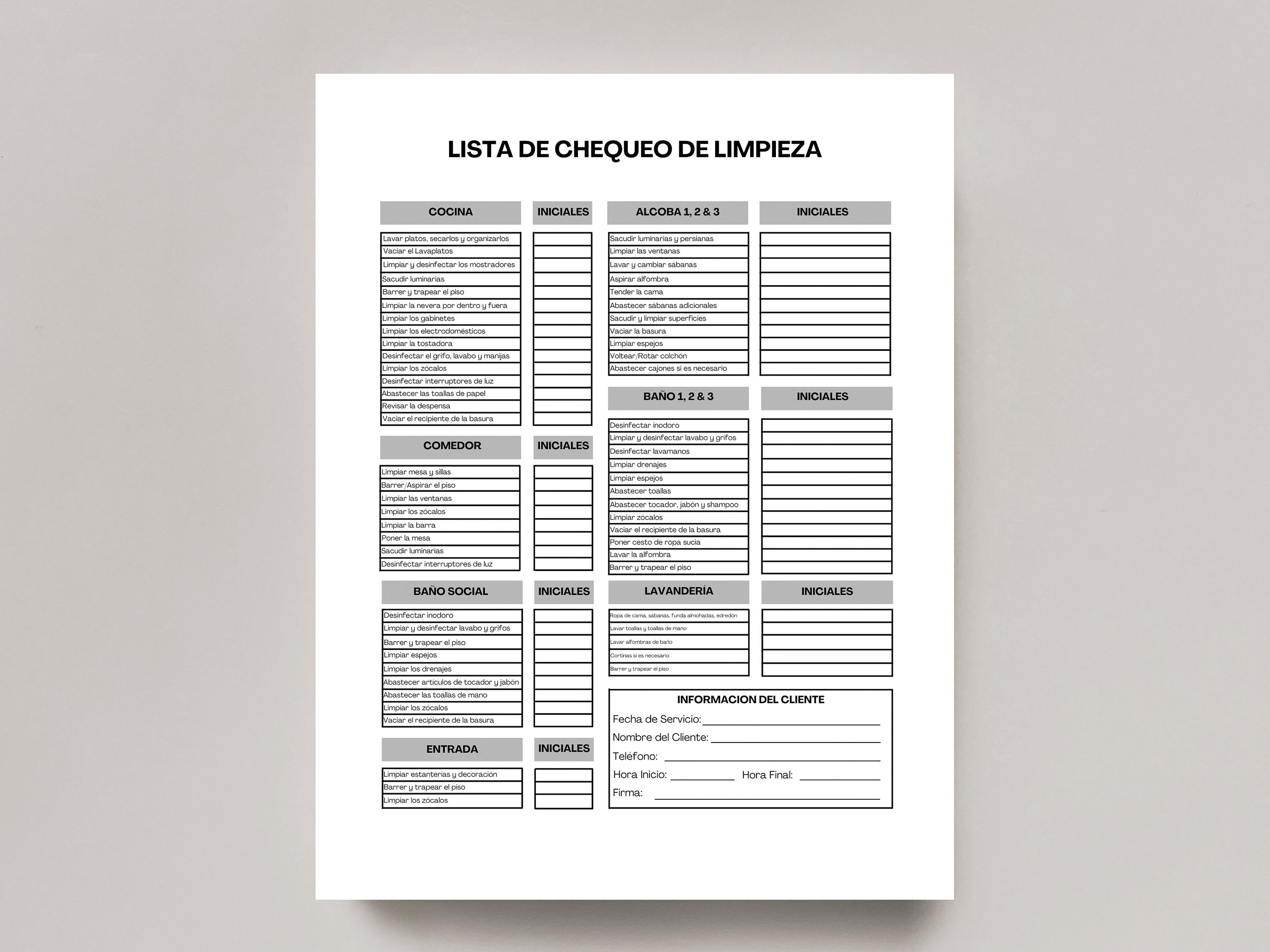 Spanish Housekeeping Checklist Template, Housekeeping Cleaning Planner