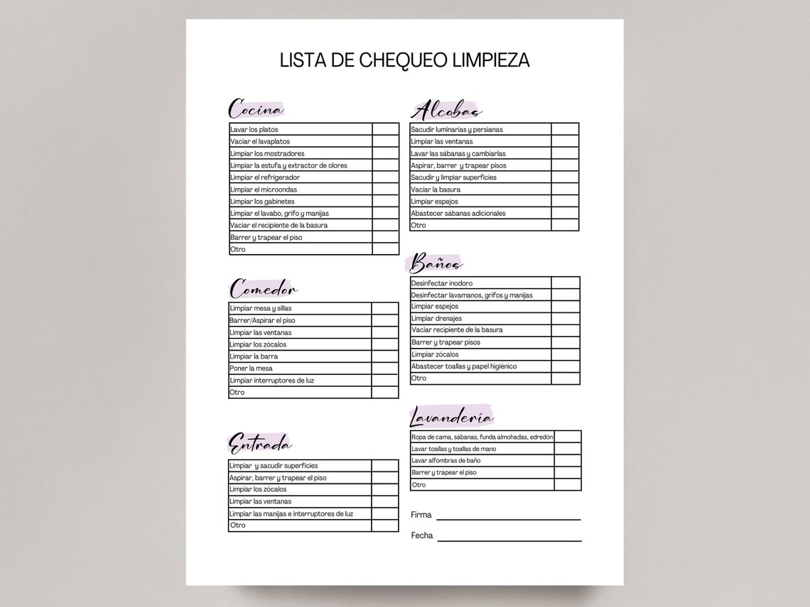Spanish Housekeeping Checklist Template, Housekeeping Cleaning Planner Editable Template in