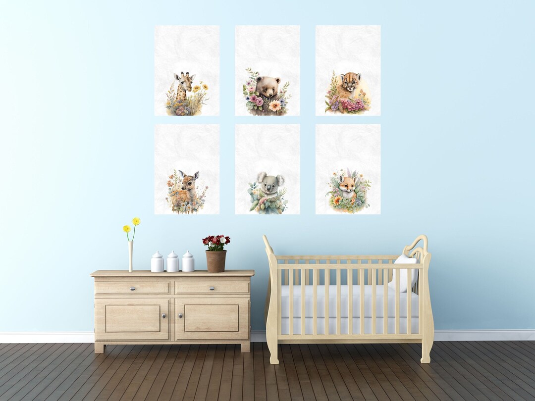 Baby Animals Nursery Wall Decor Set of 6, Baby Animals Kids Room Decor