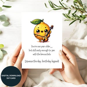 Cartão de feliz aniversário para impressão DIY 5x7, cartão de felicitações para festa de aniversário, cartão temático engraçado de limão, download digital de comemoração de aniversário