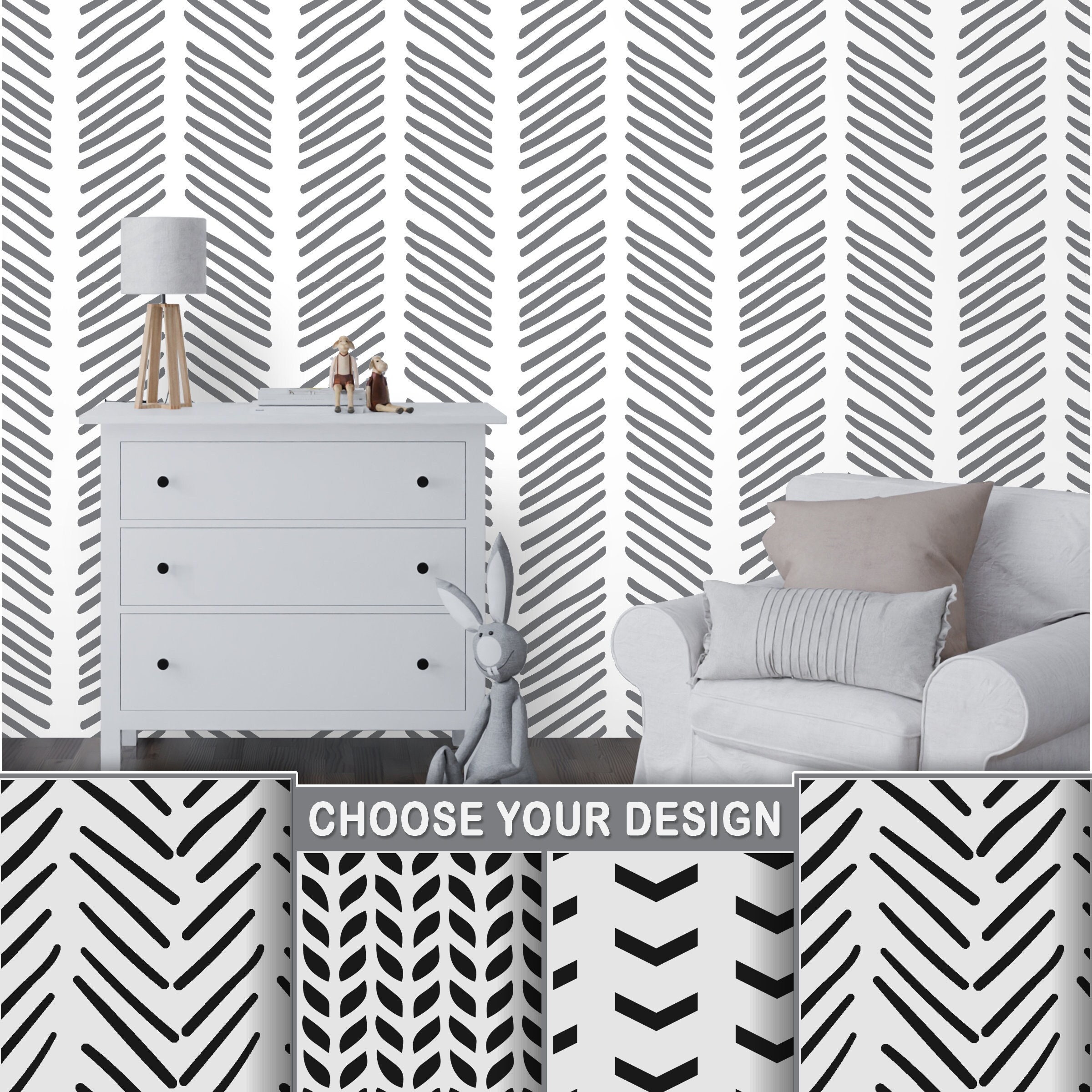 Herringbone Stencil - 4 Patterns Available - Large Wall Stencil - Cool ...