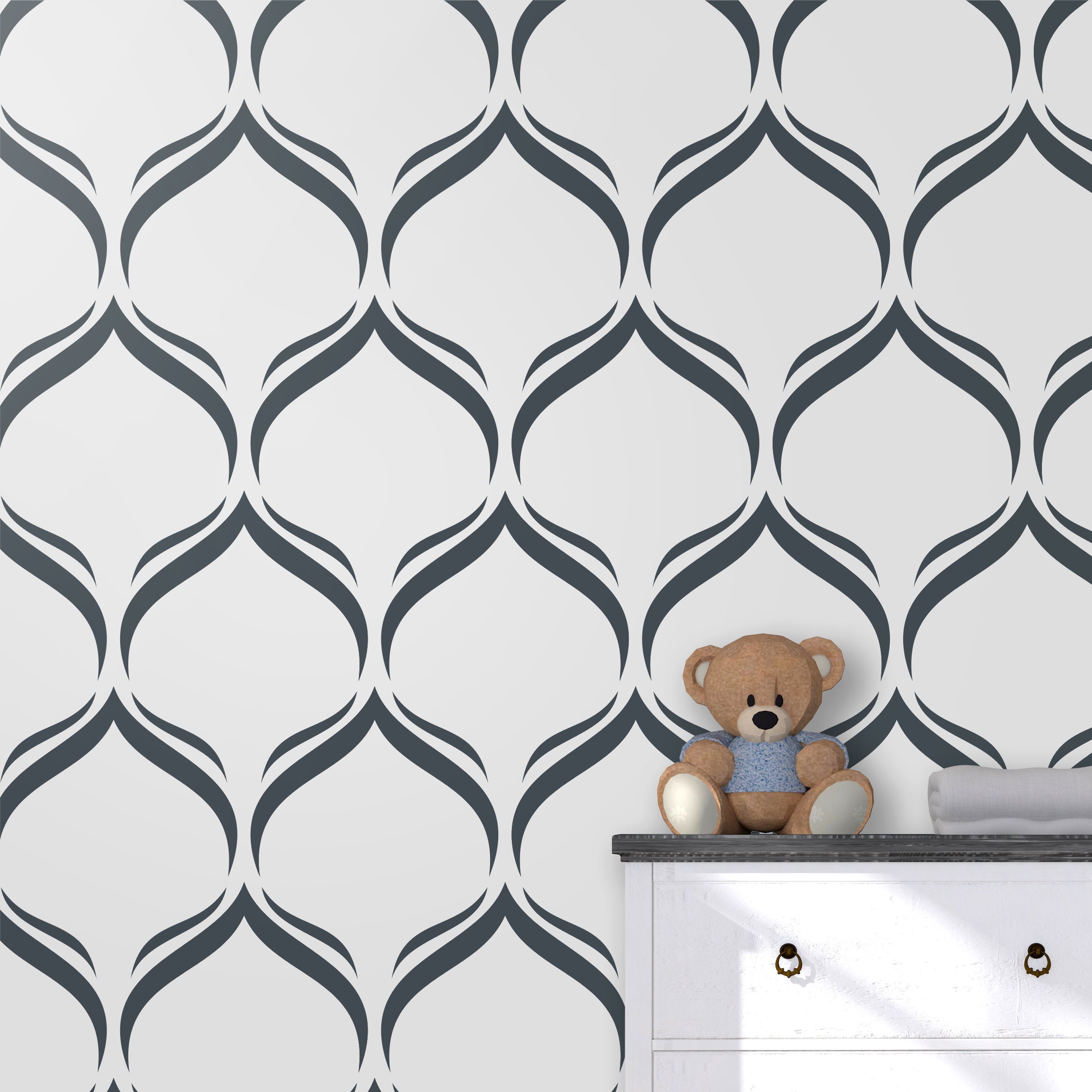 Image showcasing Lattice Wall Stencil - 4 Designs - Scandinavian Geometric Trellis ...