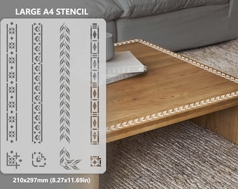 Large A4 Border Stencil / Border Template Set With Corners, Reusable Template, For Furniture, Walls, and Art