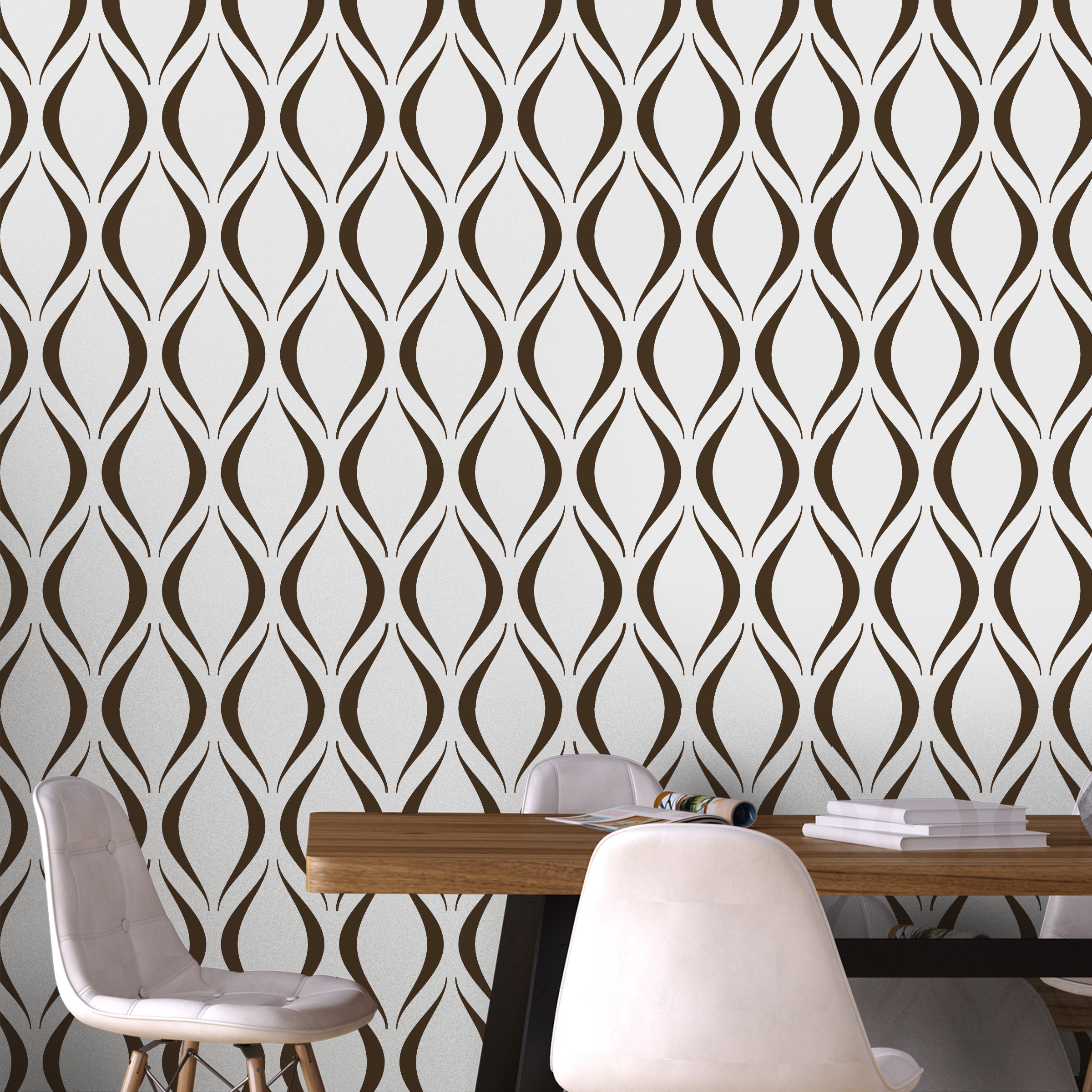 Image showcasing Lattice Wall Stencil - 4 Designs - Scandinavian Geometric Trellis ...