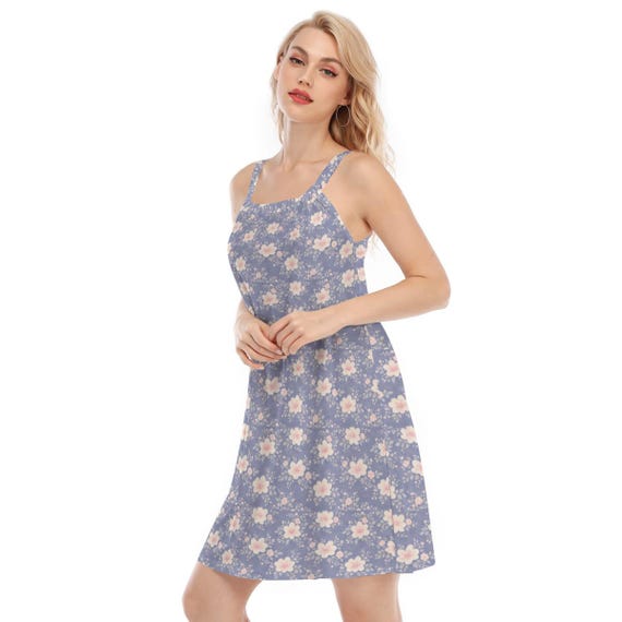 hotwife club dress Hotwife Club Blue Floral Summer Women's Sleeveless Cami Dress