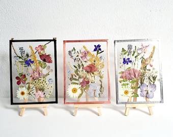 Pressed flower frame stained glass decor | dried flower art in floating frame | mothers day gift real herbarium | botanical wall hanging