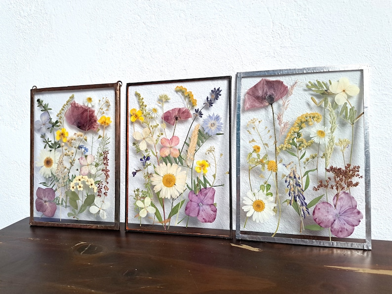 Pressed Flowers Frame Stained Glass Wall Decor Dried Flower Etsy