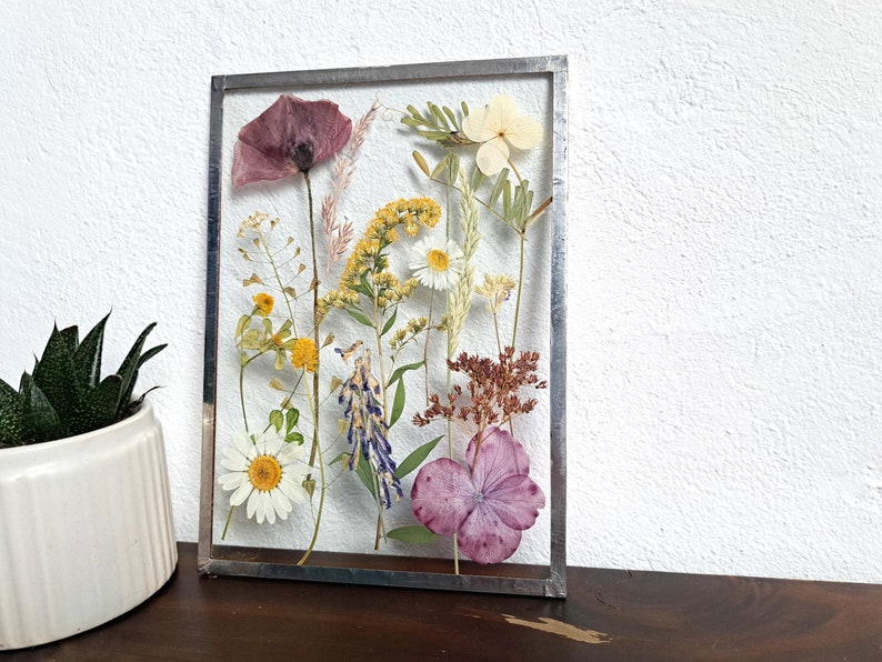 Pressed Flowers Frame Stained Glass Wall Decor Dried Flower Etsy
