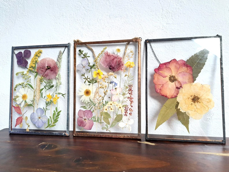Pressed Flowers Frame Stained Glass Wall Decor Dried Flower Etsy
