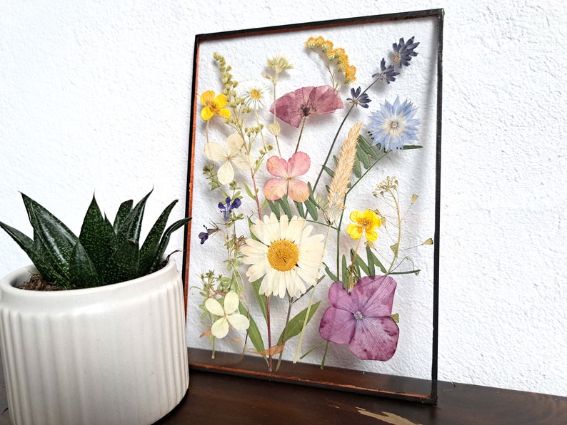 Pressed Flowers Frame Stained Glass Wall Decor Dried Flower Etsy