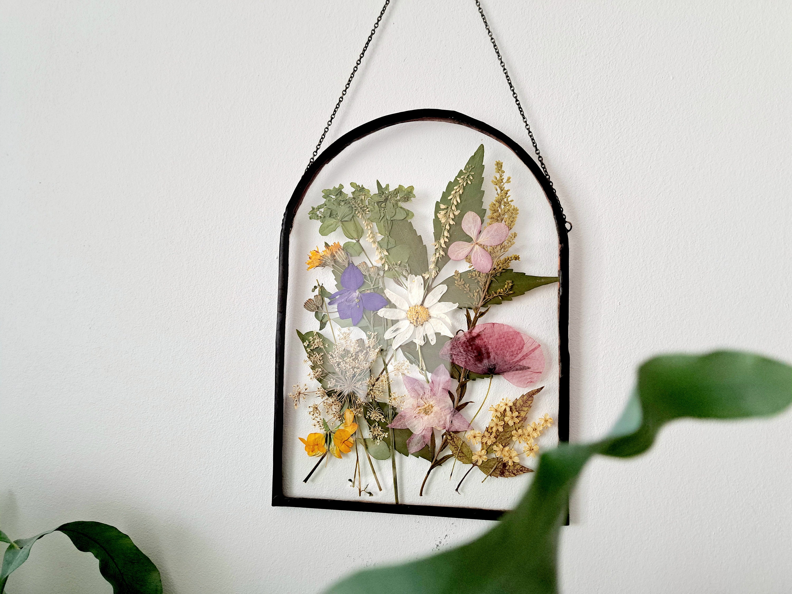 Beautiful Wood & Glass Framed Pressed Flower Wall Art Decor Artist Designed  9x9