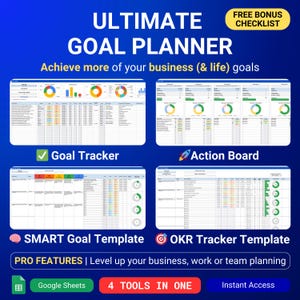 Doelplanner Doelentracker Google Spreadsheets SMART Goal Spreadsheet OKR-sjabloon Jaarlijks Driemaandelijks Maandelijks Zakelijk doel Jaarplan 2025 Nieuwjaar