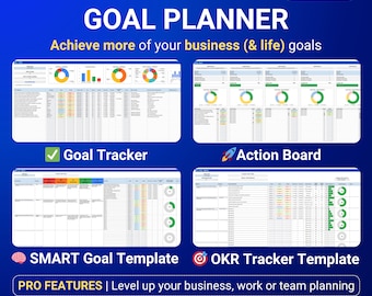 Goal Planner Goal Tracker Google Sheets SMART Goal Spreadsheet OKR Template Yearly Quarterly Monthly Business Goal Annual Plan 2026 New Year