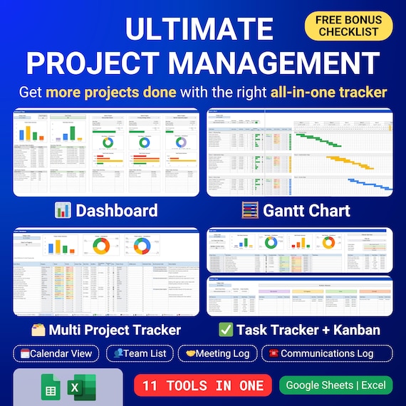 Project Management Template Multi Project Tracker Google Sheets Excel Gantt Chart Kanban Board Task Tracker Planner Small Business Dashboard