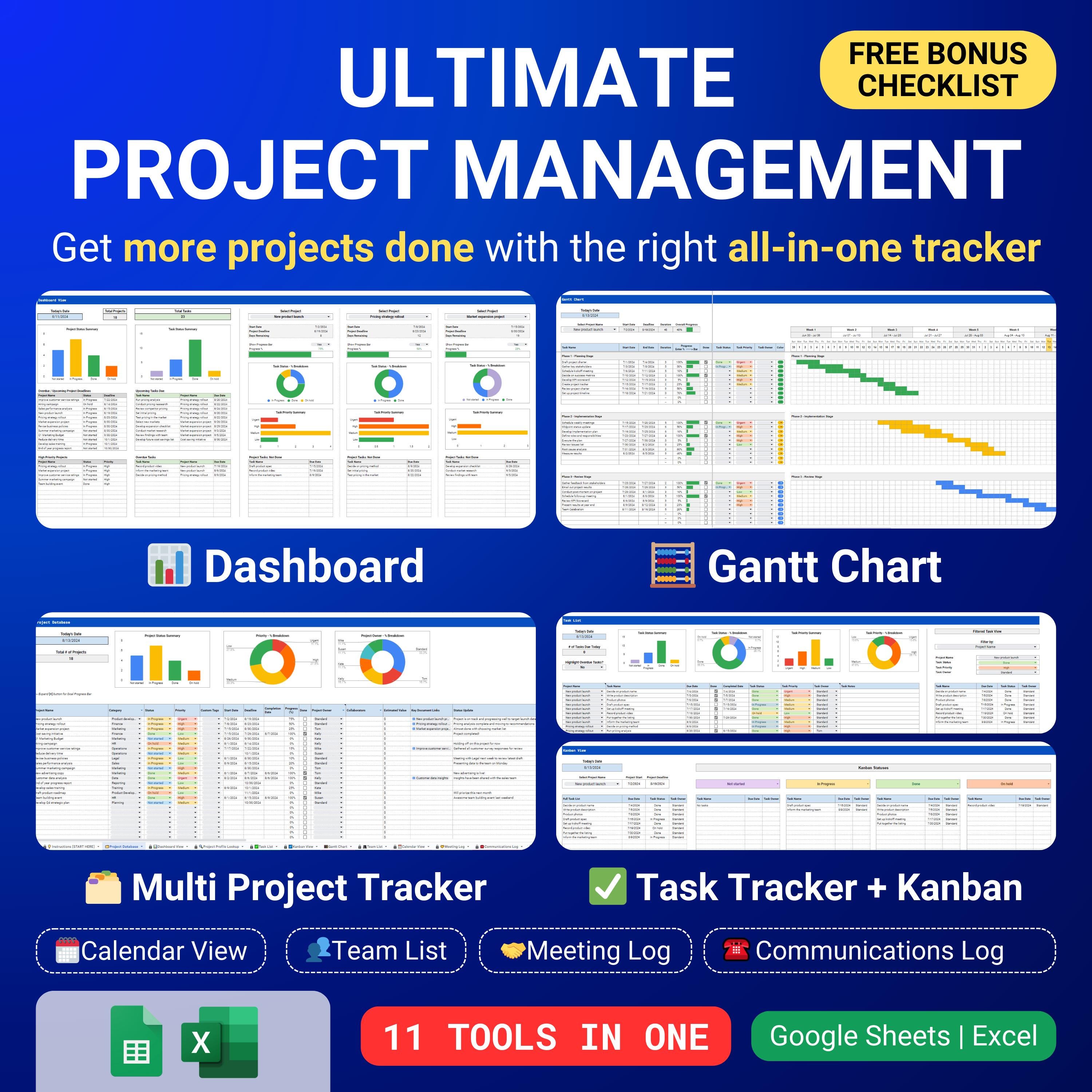 Project Management Template Multi Project Tracker Google Sheets Excel ...