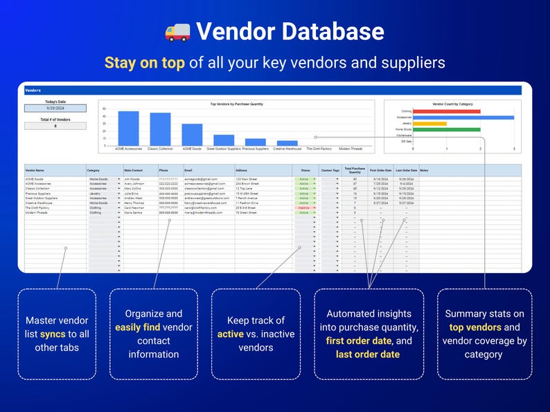Voorraadtracker Voorraadbeheer Google Spreadsheets Small Business Voorraadspreadsheet Boekhoudsjabloon Verkoopdashboard Ordertracker afbeelding 6