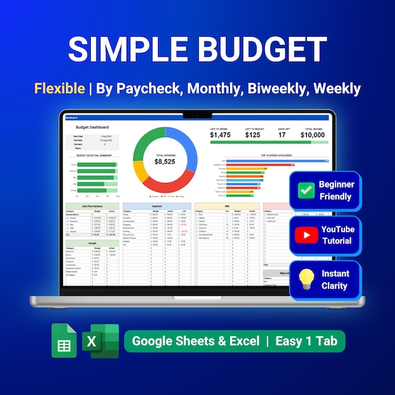 Budget Planner Google Sheets Monthly Budget Spreadsheet Excel Simple Budget Template Weekly Biweekly Paycheck Budgeting Expense Bill Tracker