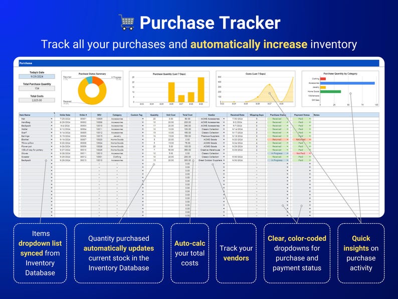 Voorraadtracker Voorraadbeheer Google Spreadsheets Small Business Voorraadspreadsheet Boekhoudsjabloon Verkoopdashboard Ordertracker afbeelding 4
