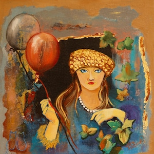 Visnu, Original oil painting and acrylic on canvas, modern wall art, contemporary painting, home decor, woman portrait, unique handmade gift
