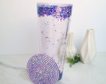 Snow Globe Cup, Glitter, drink ware, custom gift, Rhinestones, cold coffee, Custom Cup, Tumbler, Christmas Gift
