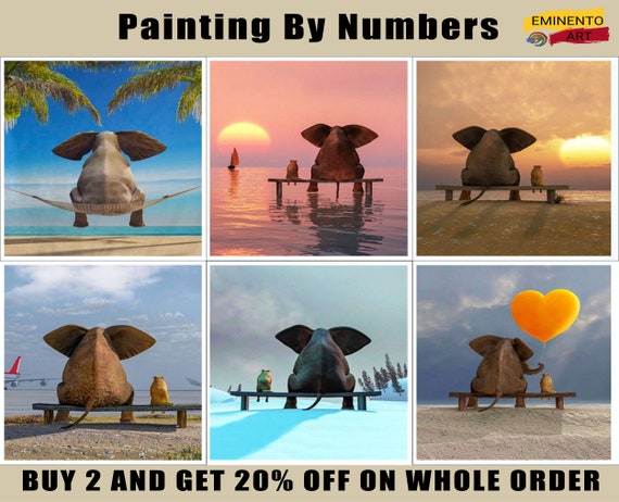Paint by Number elephant and Animals Drawing DIY - Etsy