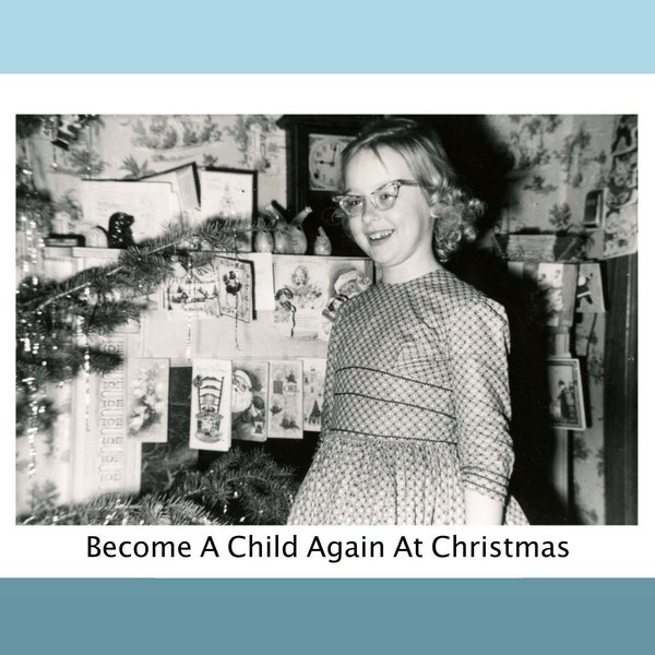 Christmas Girl Cats Eye Glasses Greeting Card Vintage Photo Digital Download Printable Card Blank Inside