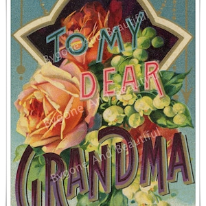 Antique Postcard Grandma Grandmother Flowers Junk Journal Scrapbook Digital Download